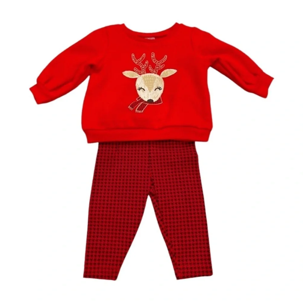 Carter Girls 2-Piece Reindeer Fleece Long Sleeve Top & Legging Set, 4T,4A NWT